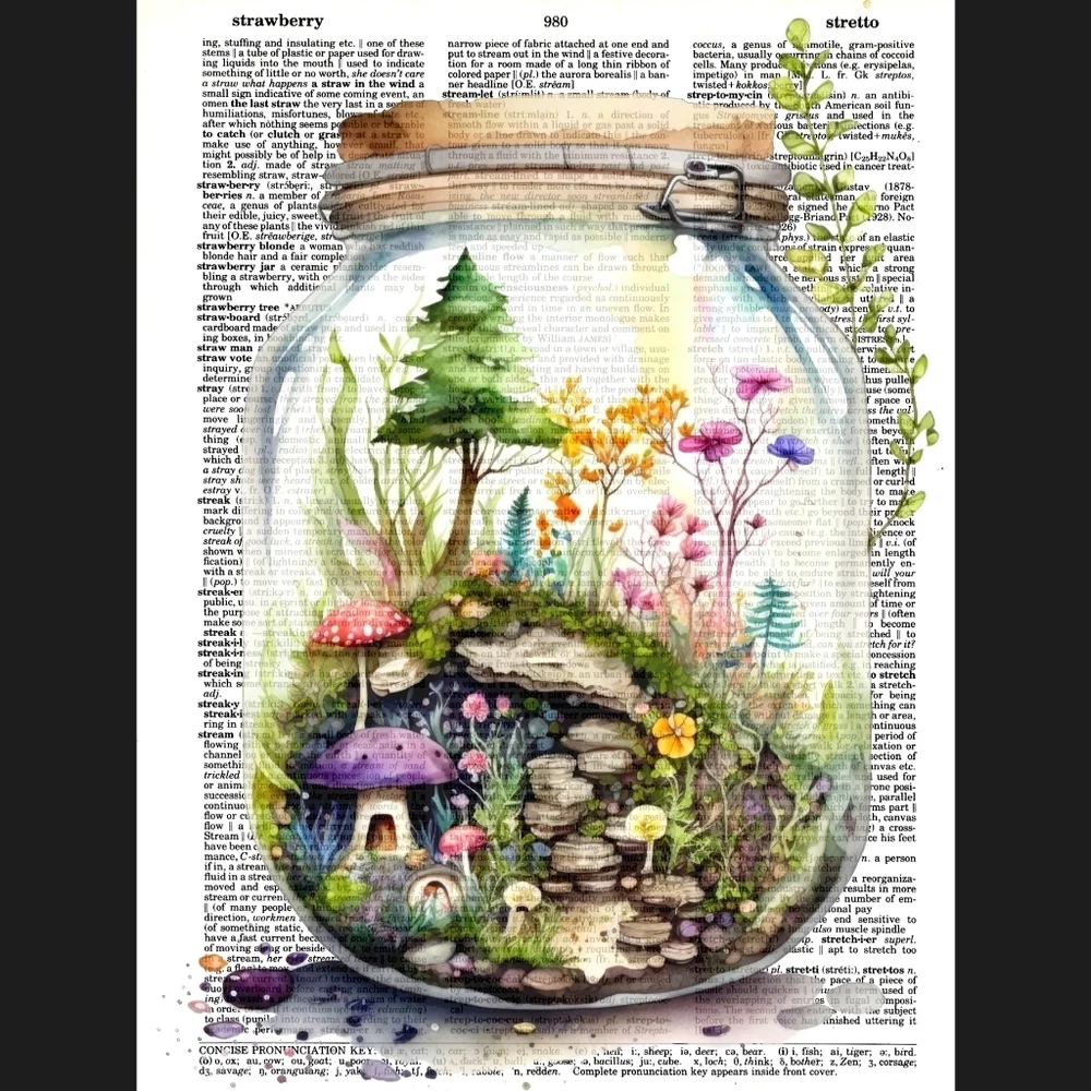 Fairy Garden Nature Mushroom Summer Terrarium Flower Vintage Dictionary …